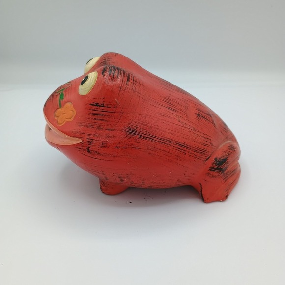 Vintage Painted Red Frog Coin Bank Resin - Picture 2 of 7